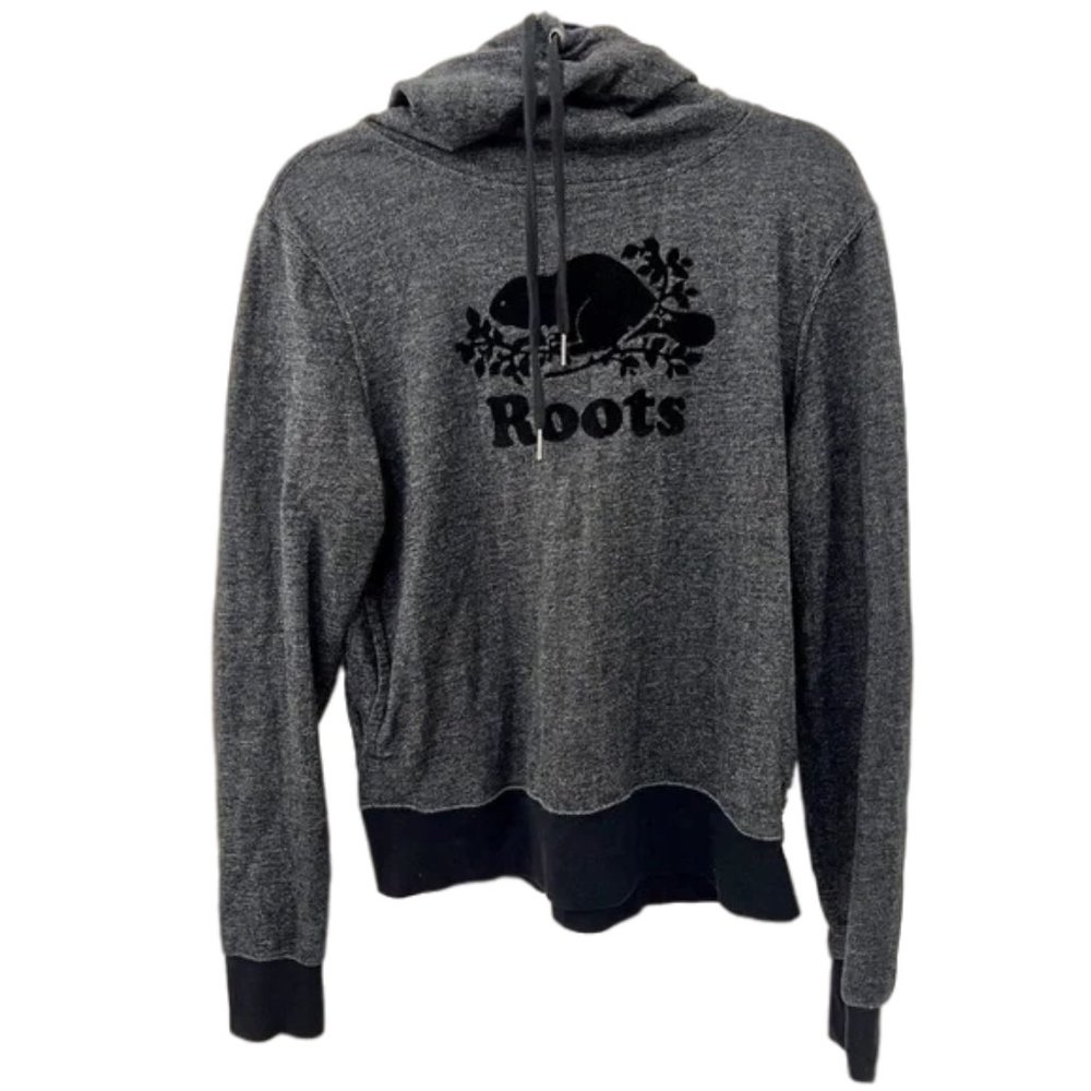 Roots Canada Cowl Neck Hoodie with side pockets in Medium gray and black